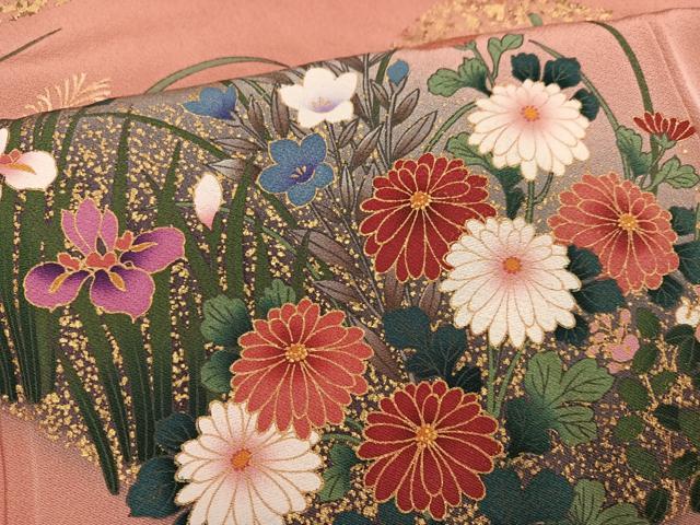 平和屋着物●豪華振袖　刺繍　草花文　暈し染め　金彩　正絹　逸品　AABM2595ph