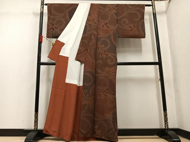平和屋着物●上質な小紋　地紋起こし　花唐草文　正絹　逸品　AABM2602ph