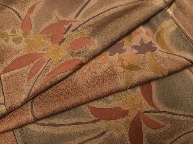 平和屋着物●上質な小紋　地紋起こし　花唐草文　正絹　逸品　AABM2602ph
