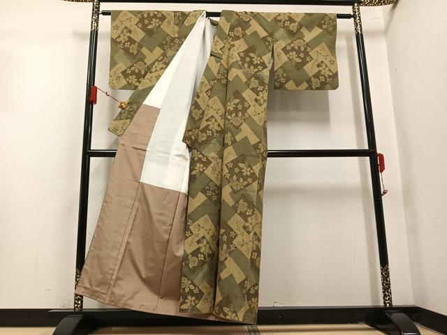 平和屋着物●上質な紬　草花文　正絹　逸品　AABM2603ph