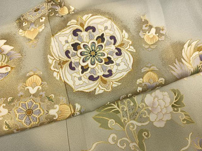 平和屋着物●豪華　色留袖　駒刺繍　鳳凰花唐草文　暈し染め　金彩　正絹　逸品　AABM2606ph