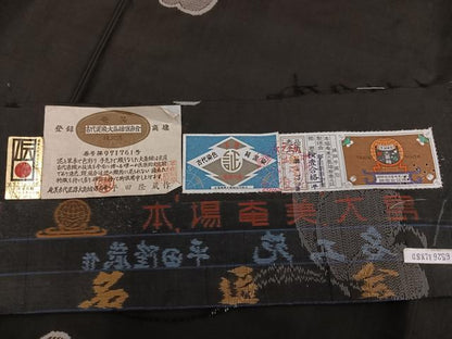 平和屋着物●本場大島紬　古代染色純泥染め　9マルキ　地空き　総絣　舞蝶文　平田織物謹製　証紙付き　正絹　逸品　未使用　AABM2607ph