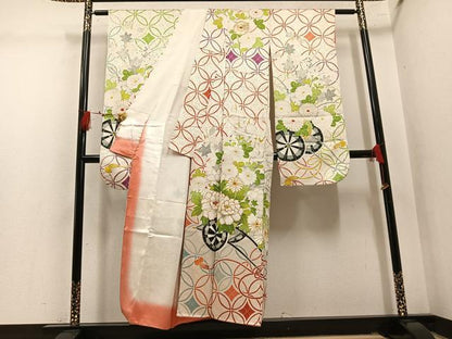 平和屋着物●豪華振袖　駒刺繍　七宝花車文　金糸　正絹　逸品　AABM2608ph