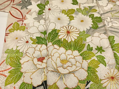 平和屋着物●豪華振袖　駒刺繍　七宝花車文　金糸　正絹　逸品　AABM2608ph