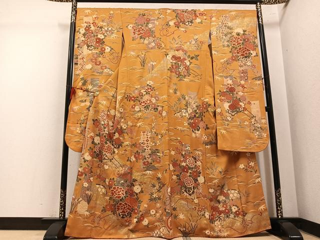 平和屋着物●豪華振袖　駒刺繍　花車文　金彩　正絹　逸品　AABM2612ph