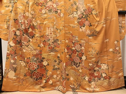 平和屋着物●豪華振袖　駒刺繍　花車文　金彩　正絹　逸品　AABM2612ph