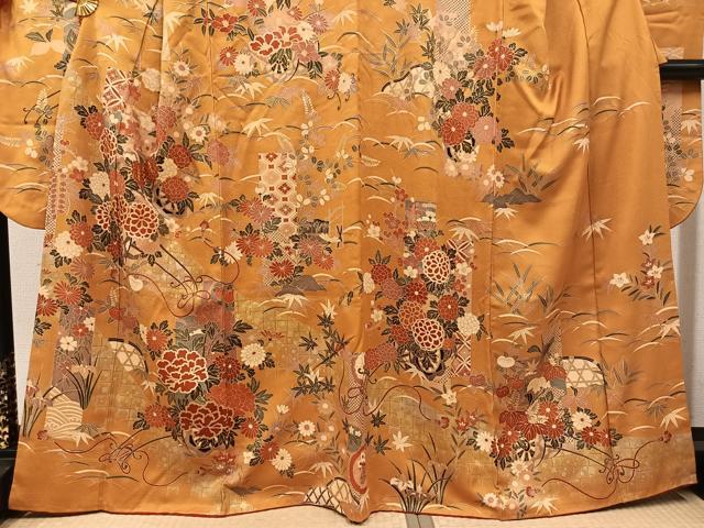 平和屋着物●豪華振袖　駒刺繍　花車文　金彩　正絹　逸品　AABM2612ph