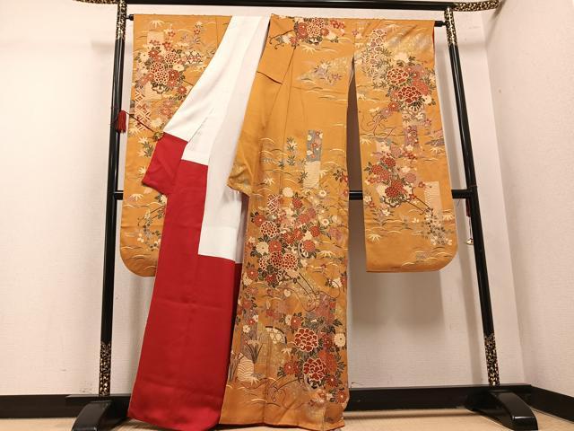 平和屋着物●豪華振袖　駒刺繍　花車文　金彩　正絹　逸品　AABM2612ph