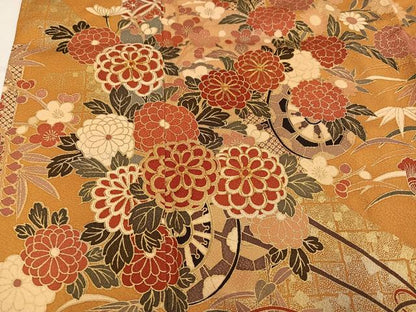 平和屋着物●豪華振袖　駒刺繍　花車文　金彩　正絹　逸品　AABM2612ph