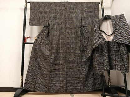 平和屋着物●本場大島紬　龍郷絣　秋名バラ　アンサンブル　正絹　逸品　AABM2615ph