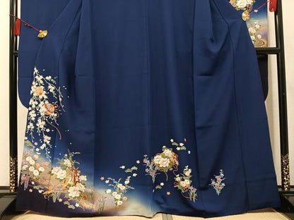 平和屋着物●豪華振袖　御所車檜扇花文　暈し染め　金彩　正絹　逸品　AABM2617ph