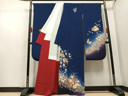 平和屋着物●豪華振袖　御所車檜扇花文　暈し染め　金彩　正絹　逸品　AABM2617ph