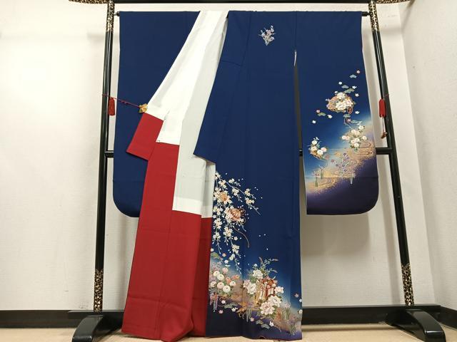 平和屋着物●豪華振袖　御所車檜扇花文　暈し染め　金彩　正絹　逸品　AABM2617ph