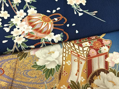 平和屋着物●豪華振袖　御所車檜扇花文　暈し染め　金彩　正絹　逸品　AABM2617ph