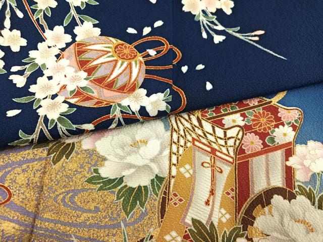 平和屋着物●豪華振袖　御所車檜扇花文　暈し染め　金彩　正絹　逸品　AABM2617ph