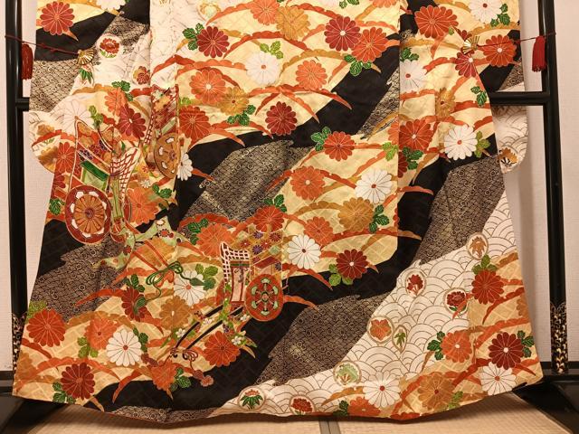 平和屋着物●豪華振袖　駒刺繍　御所車花文　金銀彩　正絹　逸品　AABM2618ph