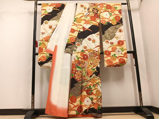 平和屋着物●豪華振袖　駒刺繍　御所車花文　金銀彩　正絹　逸品　AABM2618ph