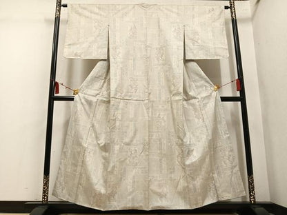 平和屋着物●本場大島紬　白大島　9マルキ　女人花文　正絹　逸品　AABM2619ph