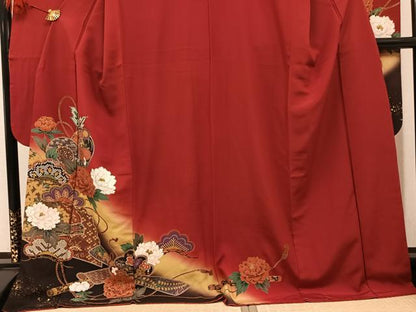 平和屋着物●豪華振袖　草花楽器文　暈し染め　金彩　正絹　逸品　AABM2622ph