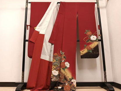 平和屋着物●豪華振袖　草花楽器文　暈し染め　金彩　正絹　逸品　AABM2622ph