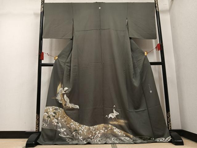 平和屋着物●豪華色留袖　作家物　徳永青筆　群れ鶴浜松文　暈し染め　金彩　正絹　逸品　AABM2631ph