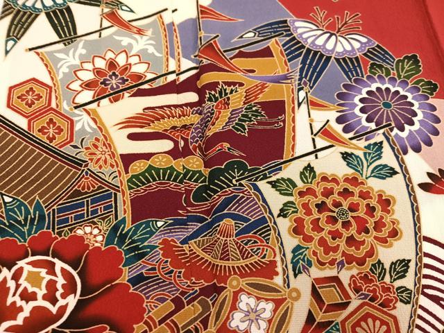平和屋着物●豪華振袖　型染め　飛鶴草花文　正絹　逸品　AABM2638ph