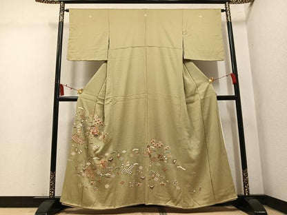 平和屋着物●豪華色留袖　刺繍　吉祥草花宝尽くし　正絹　逸品　AABM2640ph