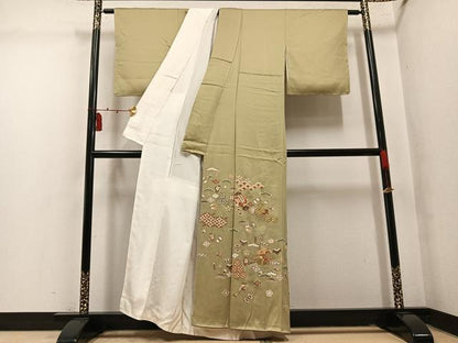 平和屋着物●豪華色留袖　刺繍　吉祥草花宝尽くし　正絹　逸品　AABM2640ph