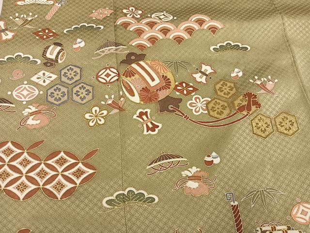 平和屋着物●豪華色留袖　刺繍　吉祥草花宝尽くし　正絹　逸品　AABM2640ph