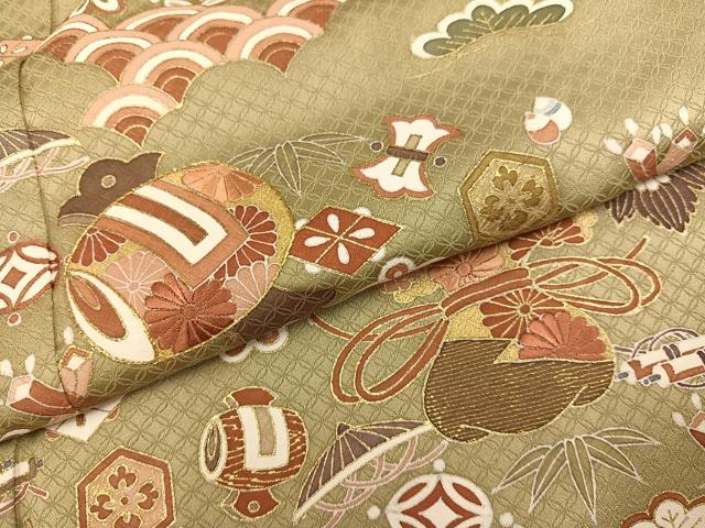 平和屋着物●豪華色留袖　刺繍　吉祥草花宝尽くし　正絹　逸品　AABM2640ph