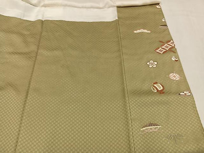 平和屋着物●豪華色留袖　刺繍　吉祥草花宝尽くし　正絹　逸品　AABM2640ph