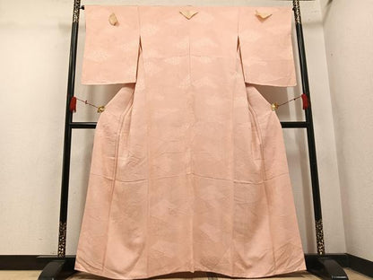 平和屋着物●上質な色無地　吉祥花地紋　肉色　大丸扱い　正絹　逸品　AABM2652ph
