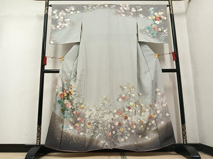 平和屋着物●英王室献上友禅作家　木下勝功　訪問着　刺繍　草花文　暈し染め　金銀彩　正絹　逸品　AABM2656ph