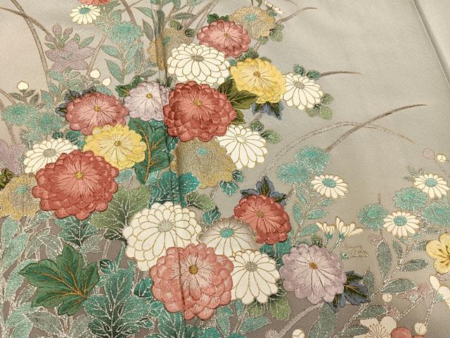 平和屋着物●英王室献上友禅作家　木下勝功　訪問着　刺繍　草花文　暈し染め　金銀彩　正絹　逸品　AABM2656ph