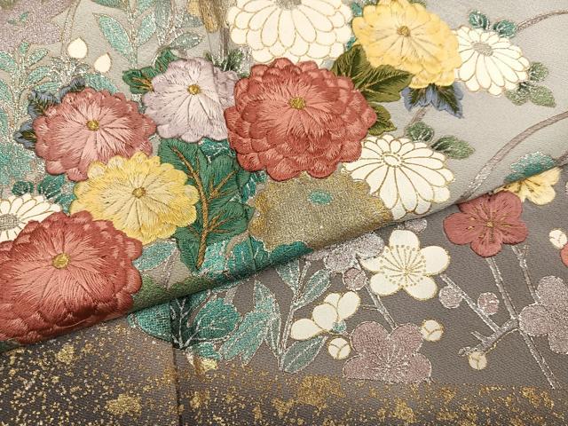 平和屋着物●英王室献上友禅作家　木下勝功　訪問着　刺繍　草花文　暈し染め　金銀彩　正絹　逸品　AABM2656ph