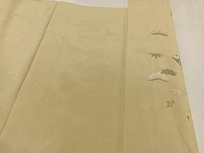 平和屋着物●色留訪問着　御所車扇面飛鶴草花文　金銀彩　さが美扱い　正絹　逸品　AABM2671ph