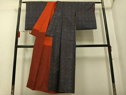 平和屋着物●アンティーク　大正ロマン　本場大島紬　菱文　正絹　逸品　AABM2674ph
