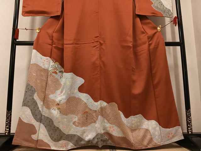 平和屋着物●訪問着　駒刺繍　草花文　金彩　正絹　逸品　未使用　AABM2675ph