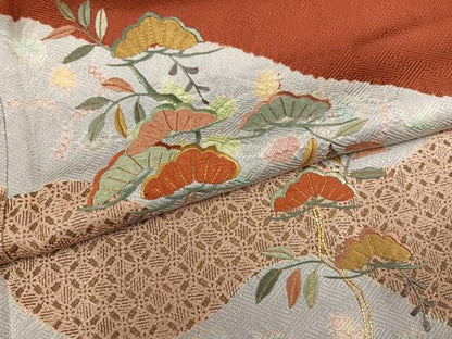 平和屋着物●訪問着　駒刺繍　草花文　金彩　正絹　逸品　未使用　AABM2675ph