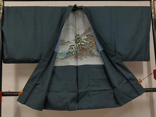 平和屋着物●男性　紬　アンサンブル　100亀甲　正絹　逸品　AABM2677ph