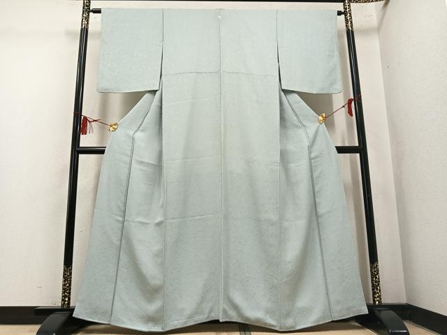 平和屋着物●上質な色無地　霞地紋　白緑色　正絹　逸品　AABM2678ph