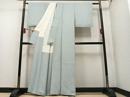 平和屋着物●上質な色無地　霞地紋　白緑色　正絹　逸品　AABM2678ph