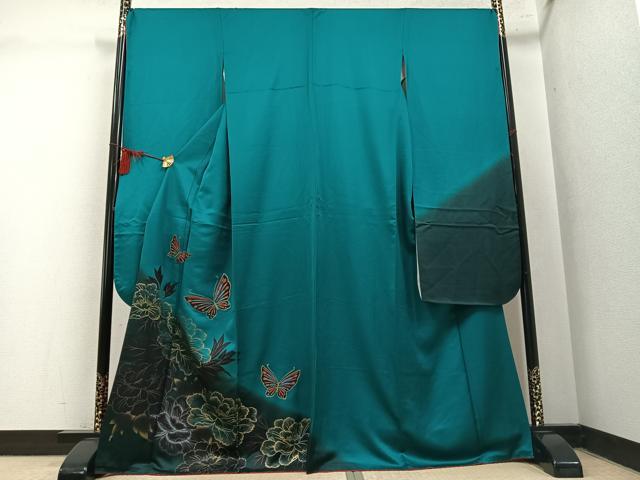 平和屋着物●豪華振袖　花蝶文　暈し染め　金彩　正絹　逸品　AABM2679ph
