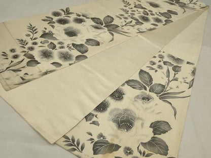 平和屋着物◎六通柄袋帯　作家物　ろうけつ染　草花文　正絹　逸品　AABM2682ou