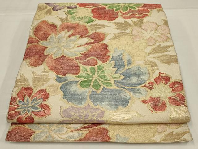 平和屋着物◎六通柄袋帯　草花文　金糸　正絹　逸品　AABM2683ou