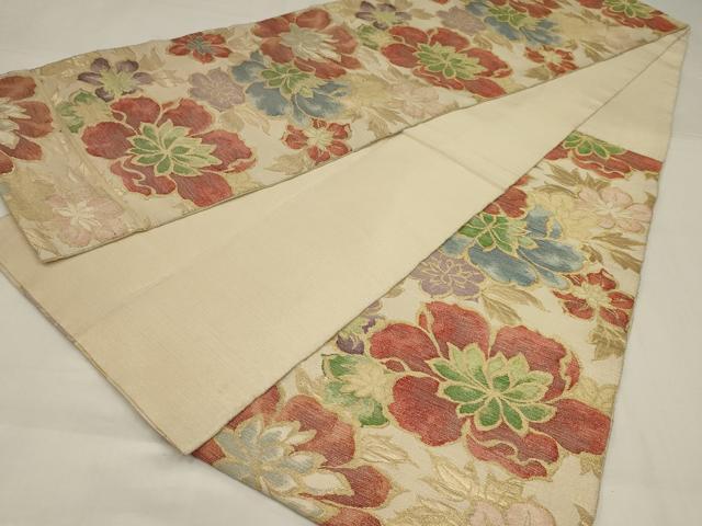 平和屋着物◎六通柄袋帯　草花文　金糸　正絹　逸品　AABM2683ou