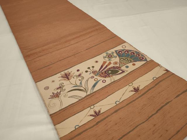 平和屋着物▼中国三大刺繍　相良刺繍　太鼓柄袋帯　天然美　花鳥文　正絹　逸品　AABM2684ou