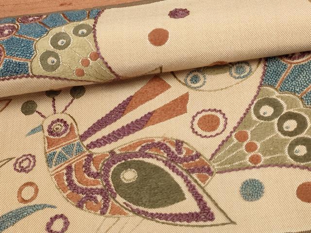 平和屋着物▼中国三大刺繍　相良刺繍　太鼓柄袋帯　天然美　花鳥文　正絹　逸品　AABM2684ou