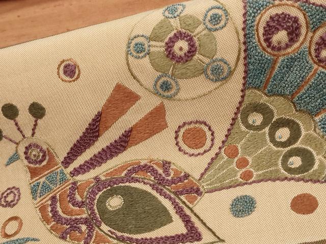 平和屋着物▼中国三大刺繍　相良刺繍　太鼓柄袋帯　天然美　花鳥文　正絹　逸品　AABM2684ou