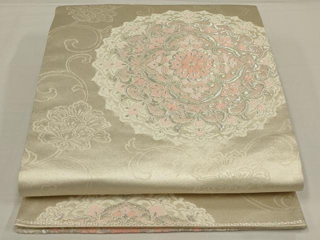 平和屋着物◎六通柄袋帯　唐織　正倉院花文　銀糸　正絹　逸品　未使用　AABM2686ou